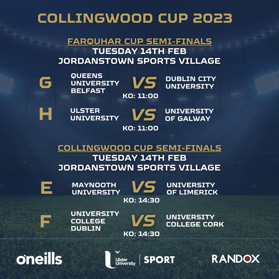 Semi-finals for the 2023 Collingwood Cup! #TeamUU #BeMore #WeareUU @ONeills1918