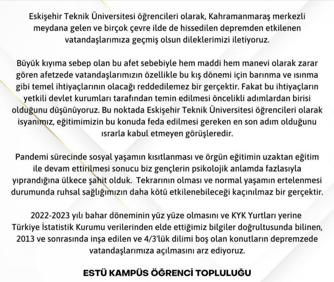 Eskişehir Teknik Üniversitesi Kampüs Öğrenci Topluluğu Ortak Çağrısı #uzaktan #universitelerkapatılmasın