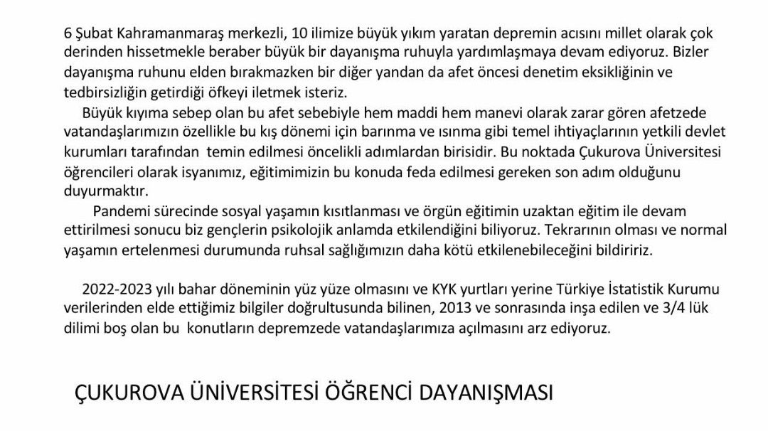 uniteroru's tweet photo. Çukurova Üniversitesi Öğrenci Dayanışması Ortak Çağrısı #uzaktan #universitelerkapatılmasın https://t.co/cIcavimJxD