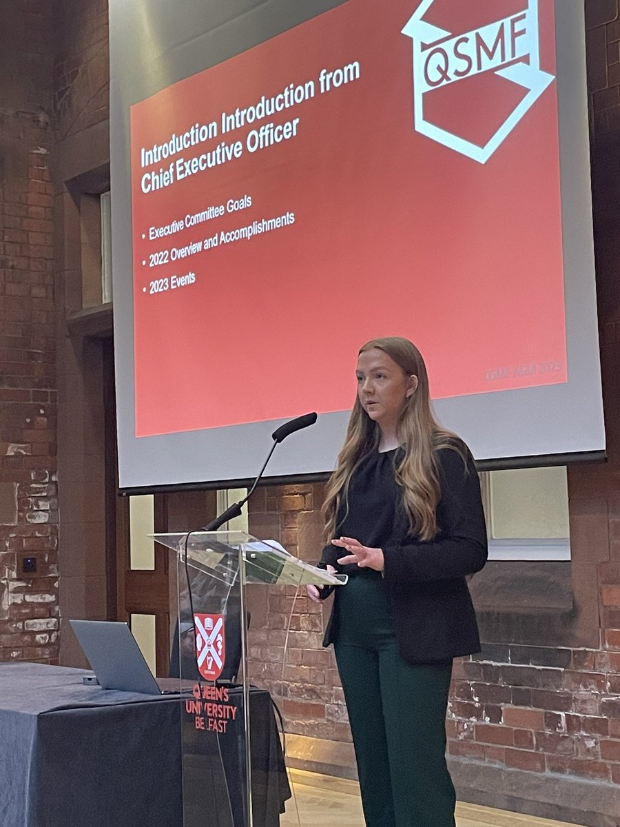 ainegallagher0's tweet photo. Katie Megarry SMF CEO kicking off our first in person AGM post-covid, talking about the priorities and accomplishments of the fund this year @QUBSMF @QUBManagement @alanytics https://t.co/KIeDp634MH