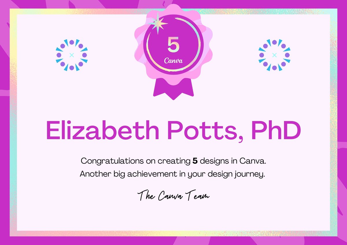 TeachPotts's tweet photo. My department gave me a #Canva account many, many months ago, but I didn't get time to play around with it until last week. Canva is really good at #PositiveReinforcement. I wonder what the next milestone is...? https://t.co/Hglxds1UXM