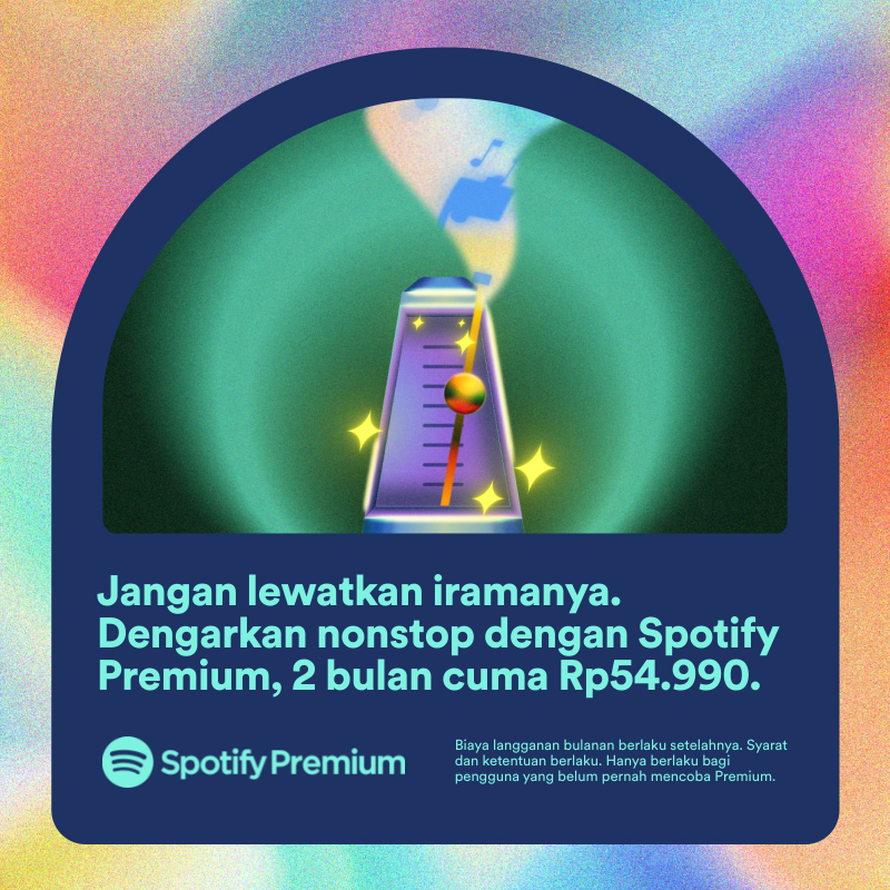 Spotify's tweet photo. Coba musik bebas iklan di Spotify Premium, 2 bulan cuma Rp54.990. Batalkan kapan saja.