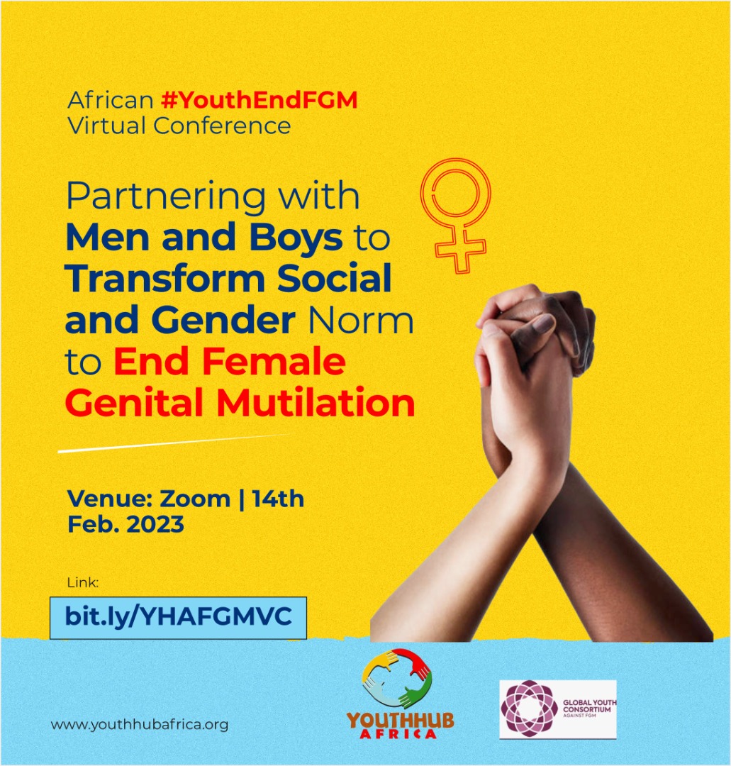 It's here already😅. Ending FGM is possible; you and I need to be deliberate about it💪🏽. Men and boys are very vital to this process.

Registration here 👇to be part of this 
bit.ly/YHAFGMVC

#youthEndFGM @youthhubafrica