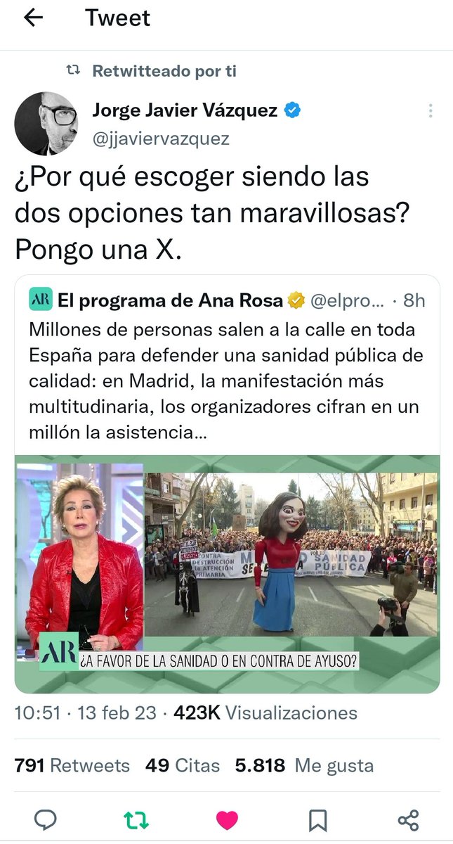 RafaelGLAF5's tweet photo. ¿Quién te gusta más como presentador/a?
RT- Ana Rosa Quintana
MG- Jorge Javier Vázquez #yoveosálvame #CuatroAlDía13F #AR13F https://t.co/zUKLgUO09H