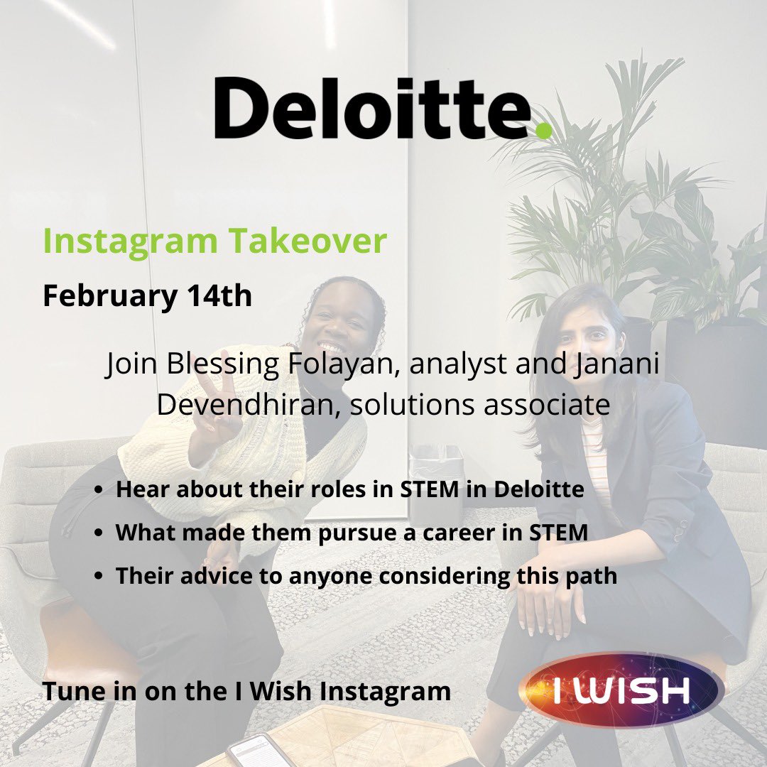 Tune in tomorrow to the <a href="/DeloitteIreland/">Deloitte Ireland</a> #InstaTakeover on our stories! Deloitte are committed to empowering the next generation of female innovators &amp; game changers. Don't miss out on seeing the behind the scenes of life at Deloitte!👩🏼‍💻
#IWish2023 #nogirlgetsleftbehind