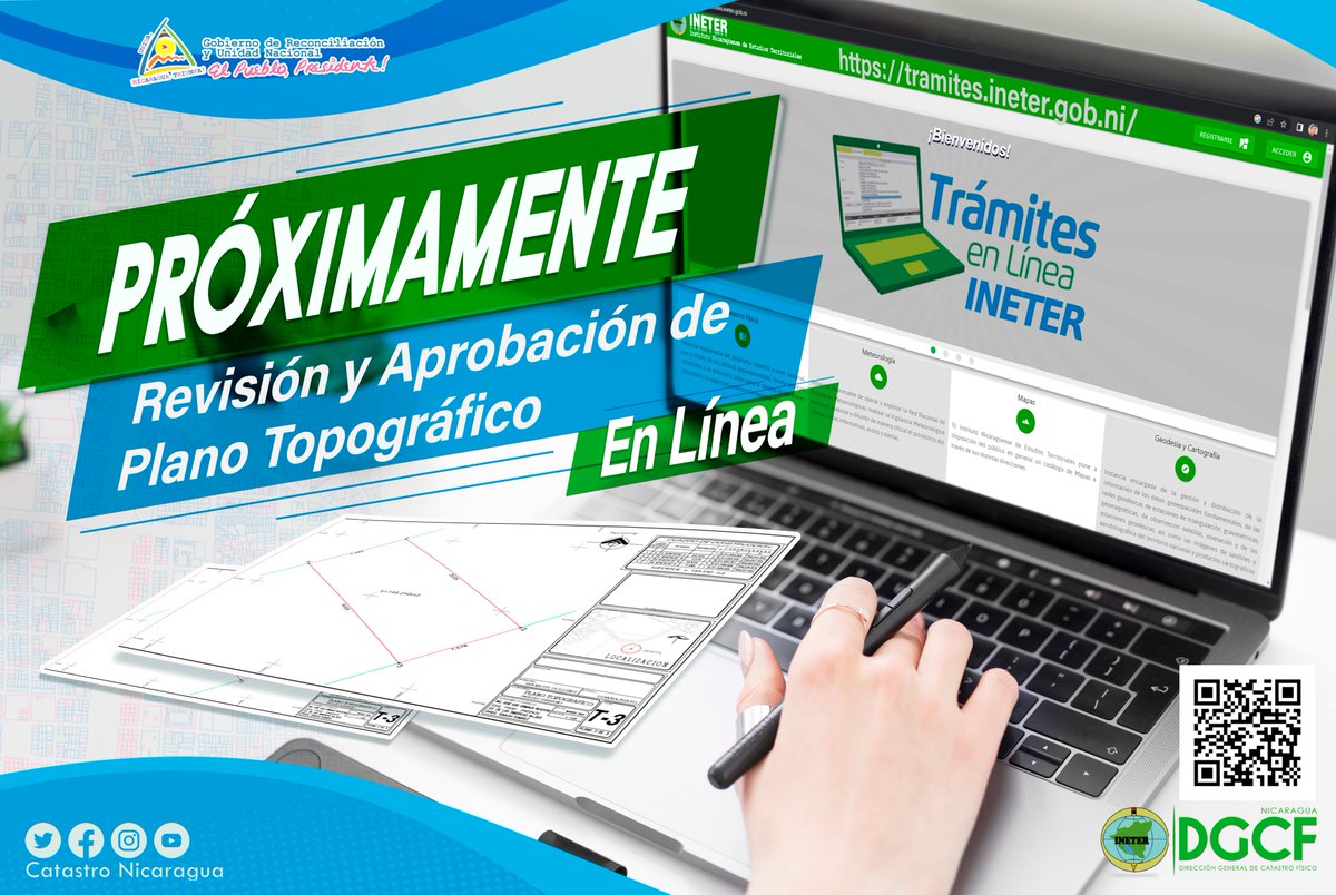 #Nicaragua Continuamos modernizándonos. Con el objetivo de brindar un servicio moderno, accesible y de calidad, trabajamos en la habilitación del servicio de Revisión y Aprobación de Plano Topográfico, en nuestro Sistema de Trámites en Línea (tramites.ineter.gob.ni) . #Catastro