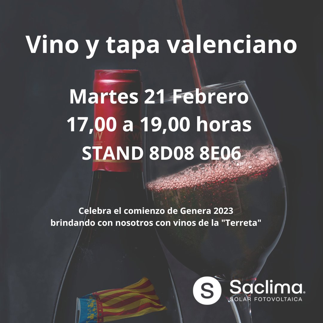 ⏳ Queda tan solo 𝘂𝗻𝗮 𝘀𝗲𝗺𝗮𝗻𝗮 para GENERA. 

🔝 Ven a visitarnos el 𝗺𝗮𝗿𝘁𝗲𝘀 𝟮𝟭 𝗮𝗹 𝘀𝘁𝗮𝗻𝗱 𝟴𝗗𝟬𝟴-𝟴𝗘𝟬𝟲 y tómate un 𝘃𝗶𝗻𝗶𝘁𝗼 𝘃𝗮𝗹𝗲𝗻𝗰𝗶𝗮𝗻𝗼 𝘆 𝘂𝗻𝗮 𝘁𝗮𝗽𝗮 con nosotros.

Te esperamos de 𝟭𝟳 𝗮 𝟭𝟵 𝗵𝗼𝗿𝗮𝘀. 🍷