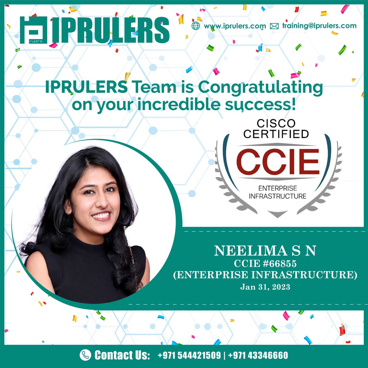 IpRulers's tweet image. The team at IP Rulers takes great pride in 🎉🎉🎉 congratulating NEELIMA on her successful CCIE Enterprise Infrastructure v1.0 certification. Y
#CCIEEnterpriseInfrastructure #NetworkingTrainingInstitute #CareerGoals #itachievements#ccie #ccnp #ccna #cisco