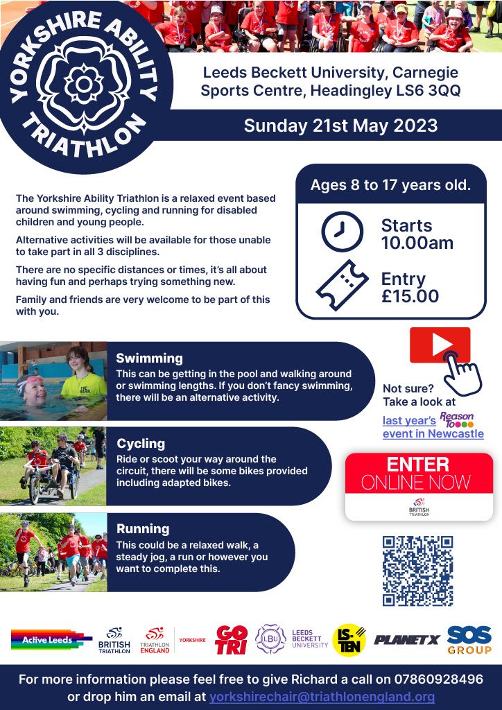 Yorkshire Ability Triathlon taking place at the end of May, sign up now for fun swim bike and run event for disabled children and YP @BritTri @LSTENLeeds @LeedsDisSport @LCCSportDev