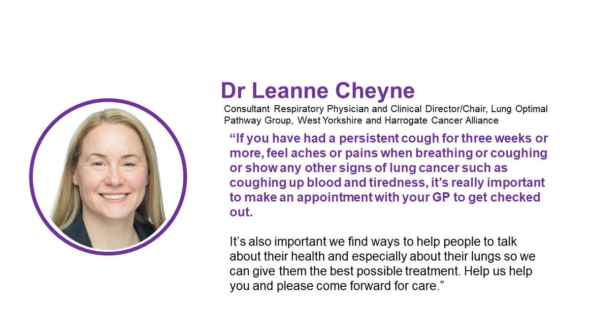 West Yorkshire and Harrogate Cancer Alliance (@wyhcanalliance) on Twitter photo In addition to our targeted lung health check programmes, we campaign to raise awareness of the potential signs and symptoms of lung cancer. Clear message from <a href="/leanne_cheyne/">Leanne Cheyne</a> Early diagnosis saves lives. #wcd2023 #closethecaregap #lungcancer In addition to our targeted lung health check programmes, we campaign to raise awareness of the potential signs and symptoms of lung cancer. Clear message from <a href="/leanne_cheyne/">Leanne Cheyne</a> Early diagnosis saves lives. #wcd2023 #closethecaregap #lungcancer
