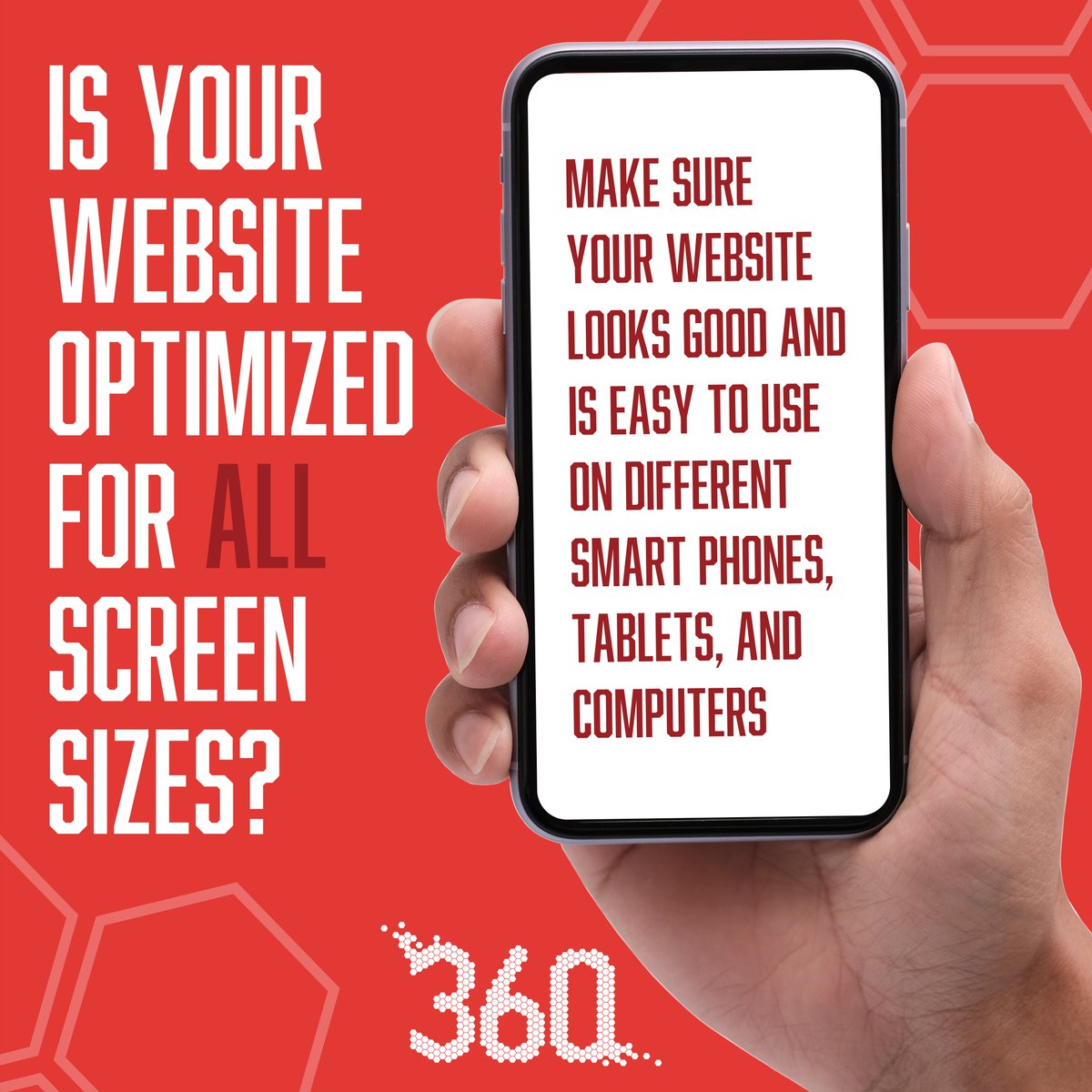 Website optimization is crucial when developing websites today. Over 92% of people use their mobile devices as a primary search tool. Is your website optimized for a user-friendly experience?

#360Elevated #webdesign #weboptimization #digitalmarketing

360elevated.com ...