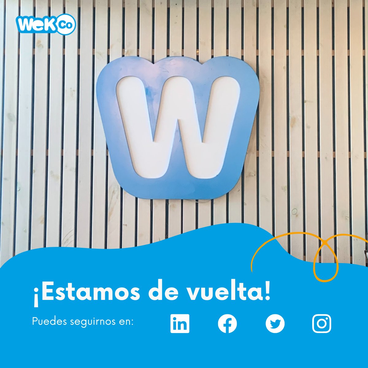 WeKCo_es's tweet photo. Hemos estado un poco ausentes en las redes, y anunciamos que... ¡estamos de vuelta! Si quieres estar al tanto de la actualidad, puedes seguirnos en redes: LinkedIn y Facebook (WeKCo), Twitter e Instagram (@WeKCo_es).
https://t.co/EoXdHMuFwn
#WeKCo #coworking #coworkingspain https://t.co/tgVxr5eFfa