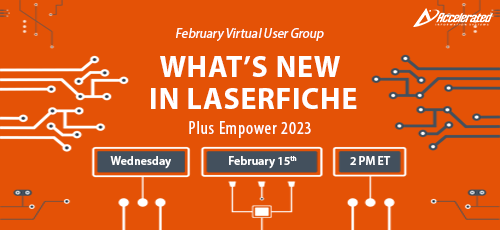 AISWW's tweet photo. Tune in for our #live #VirtualUserGroup, What's New in Laserfiche, for an in-depth look at #updates coming to @laserfiche in 2023, plus see a #livedemo for a peek at #newfeatures and more!
Reserve Your Seat: https://t.co/NYqvQ4aUi0 https://t.co/BzrhTB4MnP