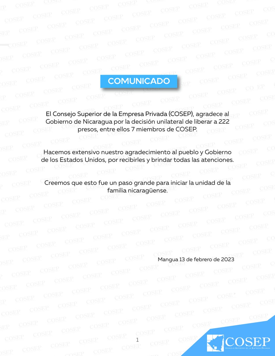 #COSEPNicaragua
Comunicado
