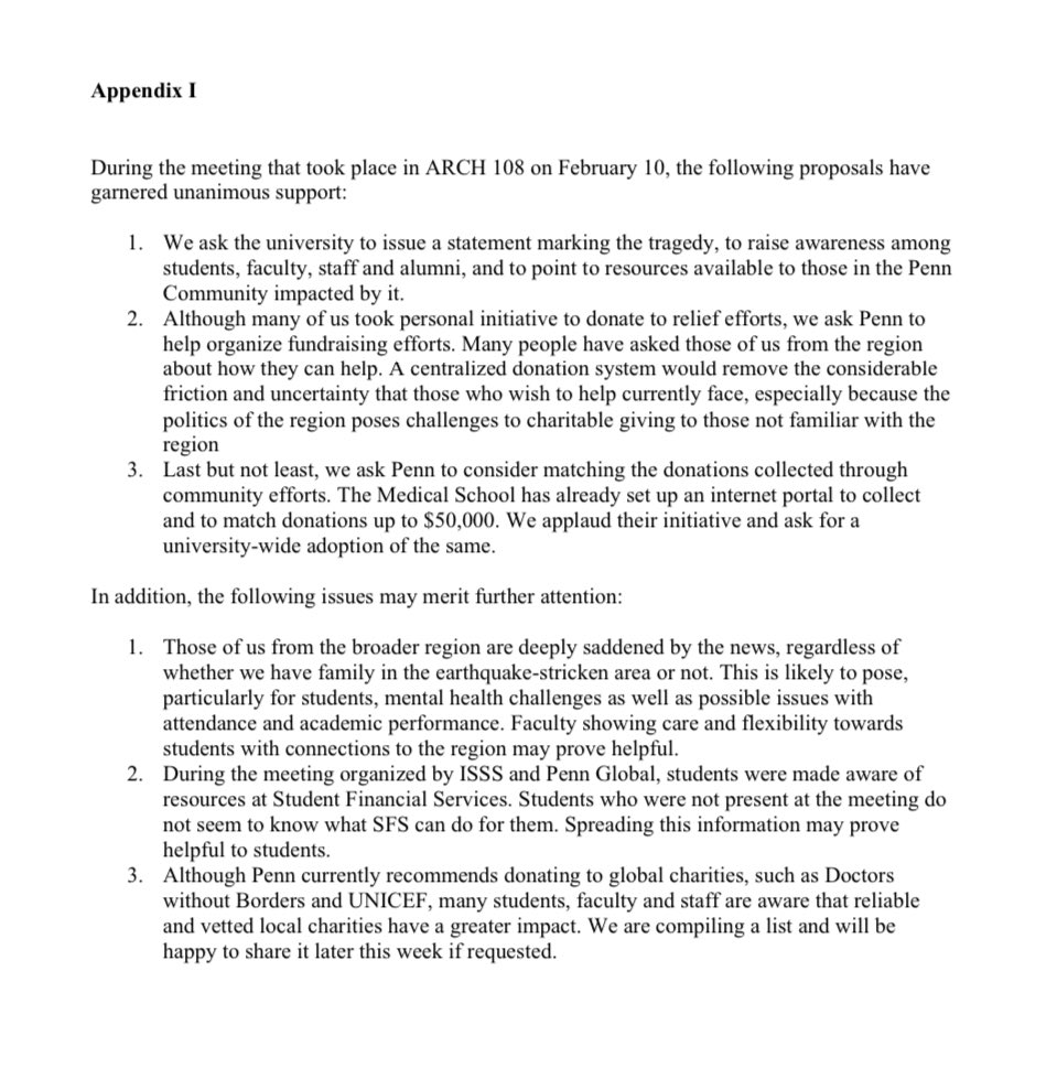 The meeting below resulted in the following letter sent to <a href="/Penn/">Penn</a> in support of the victims of the Turkey-Syria earthquakes. 

Thanks to @harun_kucuk who drafted and delivered the letter. 

And many thanks to tens of <a href="/Penn/">Penn</a> community members who added their names as signatories 🙏