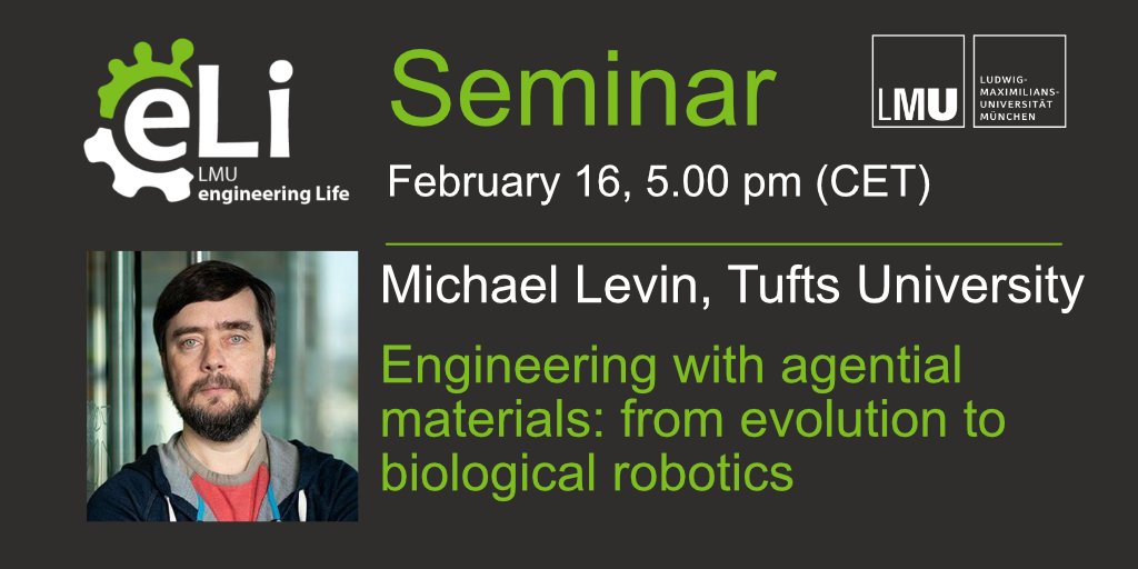 Looking forward to this week's #eLi seminar on the exciting topic of multi-scale competency architecture of life and its implications, from evolutionary biology to bioengineering, with Michael Levin <a href="/drmichaellevin/">Michael Levin</a> 
➡️engineering-life.de