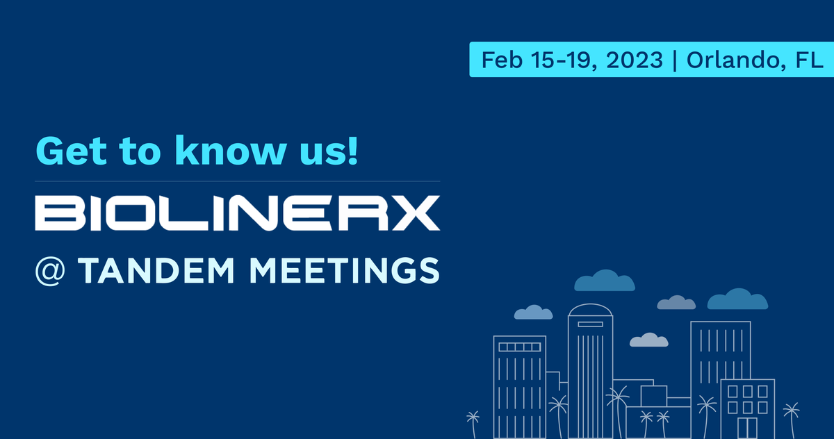 BioLineRx_Ltd's tweet photo. The BioLineRx ($BLRX) Management and Medical Affairs Teams will be attending the TANDEM Meetings in person in Orlando, FL from February 15th-19th and are available for in-person discussions. Request a meeting! https://t.co/EokU1dzRFW #Tandem23 https://t.co/TxmLSPlKma