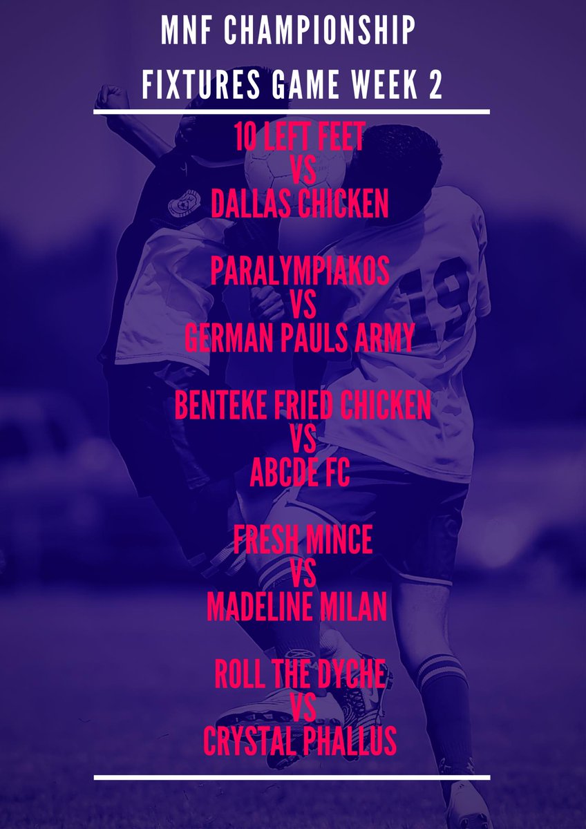 BarrowPulse's tweet photo. MNF League fixtures

Game Week 2 https://t.co/pgjaIoEC1y
