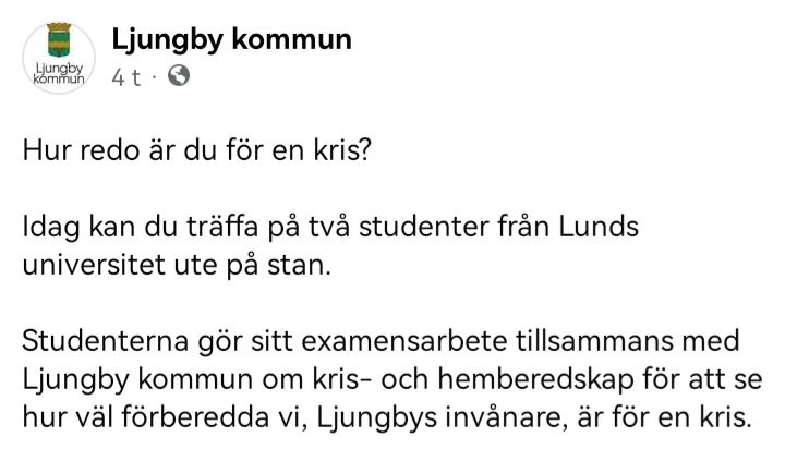 TanjaSellick's tweet photo. Exciting times during our Master's research in Ljungby kommun, Sweden! https://t.co/Vcr0lnEMse