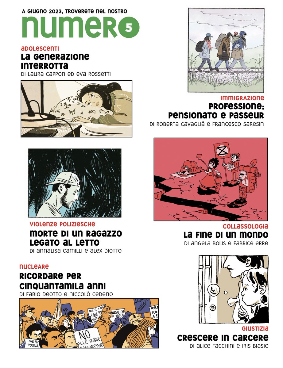 RevueDessineeIT's tweet photo. In attesa del numero quattro possiamo già svelarvi le inchieste a fumetti che potrete leggere nel numero estivo. Abbonatevi alla Revue per permetterci di sviluppare le nostre inchieste in tutta indipendenza pagando adeguatamente autrici e autori. 
👉 https://t.co/VOAKyj7Ppl https://t.co/Ngc4xGyRJB