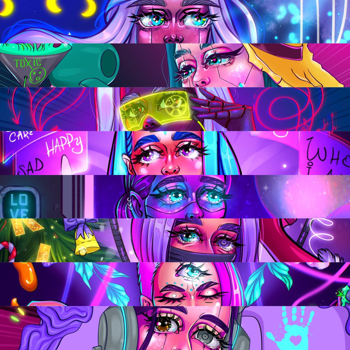 I am in love with these eyes!👀👀👀

The collection CYBER GEN started my journey into the world of stylisation. 
Big eyes and lips, lots of highlights, bright colors😍

I think this style really resonates with me💜