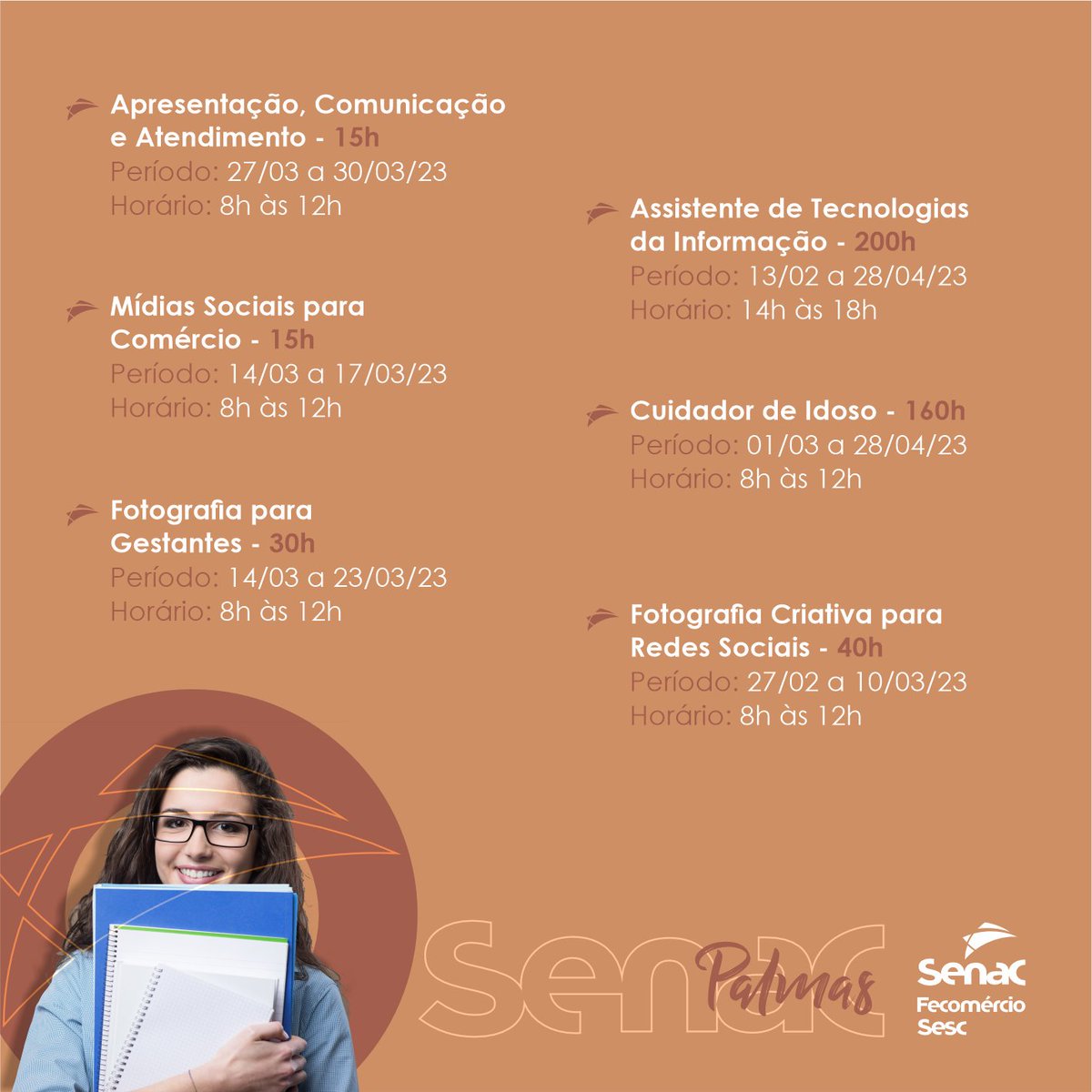 senacto's tweet photo. É #vagagratuita que você quer?! 🤩 Chama a gente no zap (63) 99202-0384 ou acesse https://t.co/F9m5baRcmh e faça a sua matrícula 😉 ⭐ #vemserSenac
#senacto #psg #gurupi #palmas #taquaralto #tocantins #educaçãoprofissional #qualificação #cursogratuito #mercadodetrabalho https://t.co/6rX5uQWf14