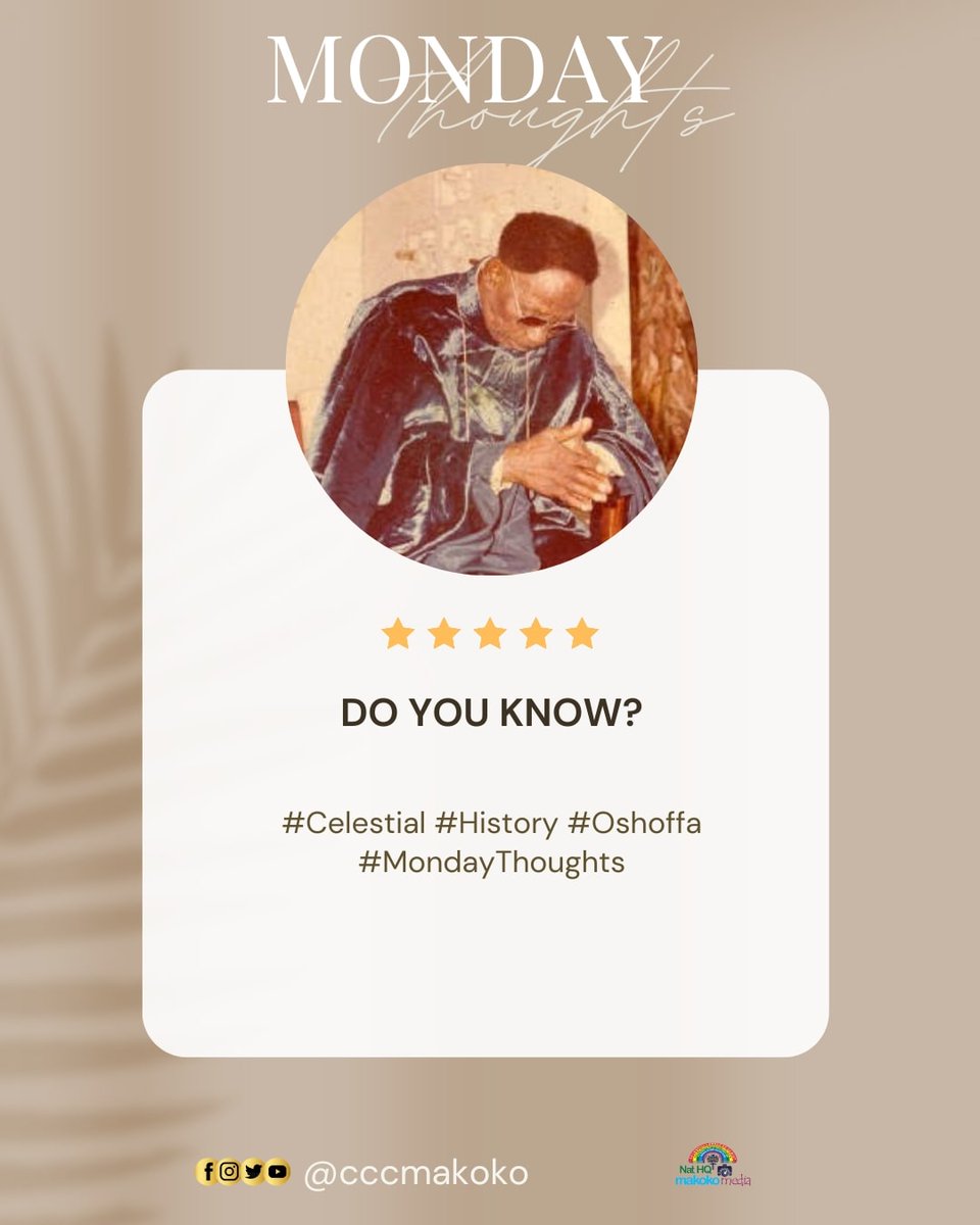 cccmakokonhq's tweet photo. DO YOU KNOW?
In addition to being a PROPHET, the PASTOR FOUNDER OF THE CHURCH (SBJ OSHOFFA) received the appellation "EPASTORAL" from DIVINE ORDER, which was also translated to him as "PASTOR."🌈🌈🌈
@cccmakoko
#Celestial #History #Oshoffa #MondayThoughts #cccmakoko https://t.co/ibC7VQ21De
