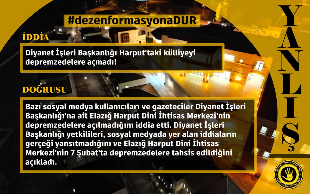 dzenfrmsyonaDUR's tweet photo. Diyanet İşleri Başkanlığı Harput'taki külliyeyi depremzedelere açmadı mı?

#Dez
#Dezenformasyondur
#DezenformasyonaDur https://t.co/ytkoCf1z9J