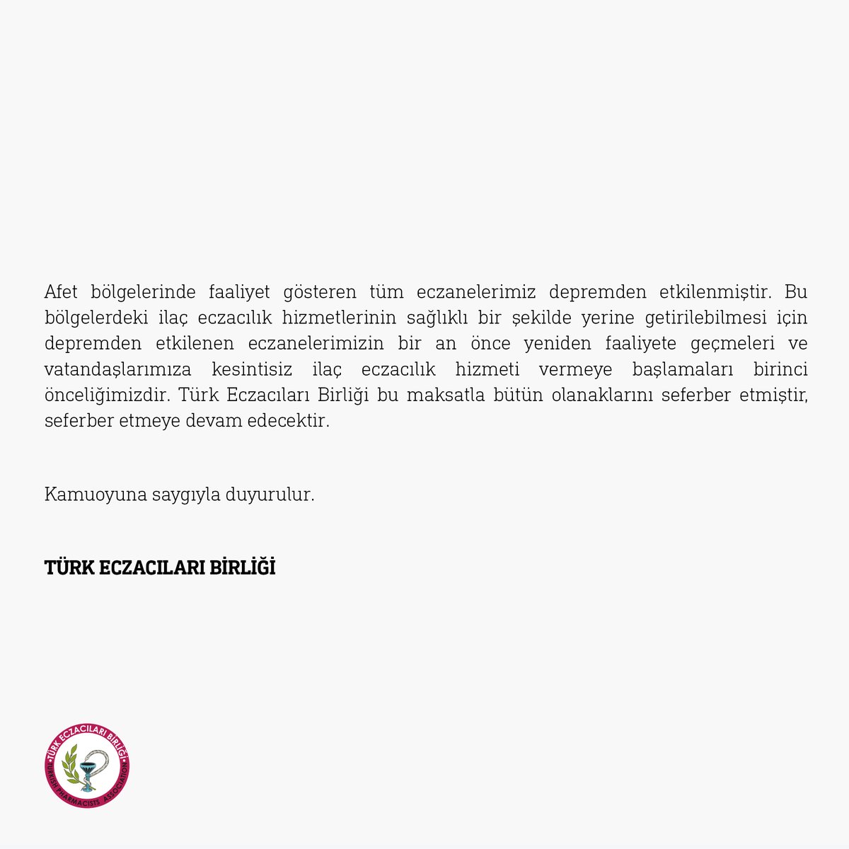 tebkurumsal's tweet photo. Türk Eczacıları Birliği önceki hizmet binası, depremzede meslektaşlarımızın ihtiyaçlarına yanıt verecek şekilde Birliğimiz tarafından 250 kişilik barınma merkezine dönüştürülmüş olup bu hafta içinde hizmet vermeye başlayacaktır. #deprem

https://t.co/wJ6vFQeG9E https://t.co/3aLNPVaAKW