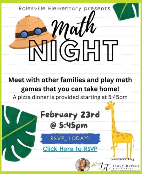 Rolesville ES (@rolesvillees) on Twitter photo Join us on February 23rd at 5:45pm for Math Night at RES! Dinner will be served so make sure you register here... docs.google.com/forms/d/e/1FAI…
<a href="/WCPSSTeam/">Team WCPSS</a> <a href="/WCPSS/">Wake County Public School System</a> Join us on February 23rd at 5:45pm for Math Night at RES! Dinner will be served so make sure you register here... docs.google.com/forms/d/e/1FAI…
<a href="/WCPSSTeam/">Team WCPSS</a> <a href="/WCPSS/">Wake County Public School System</a>