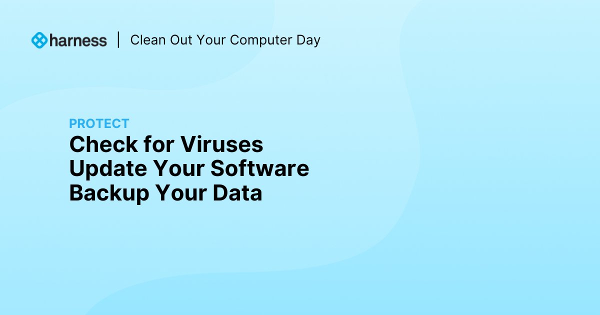 harnessio's tweet image. Today is #CleanOutYourComputerDay! 🖥🧹

Here are some tips for cleaning yours in 4 easy steps: 

✅ Organize
✅ Delete
✅ Clean
✅ Protect

Will you be cleaning your #computer today? #DevTwitter #DevCommunity
