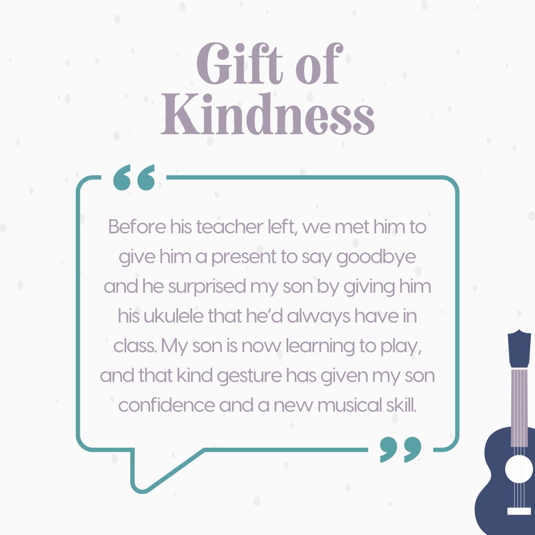 An amazing teacher creates memories that last a lifetime. We love this heartwarming tale about a boy & his new ukulele. Have a kindness story to share? We'd love to hear yours. Please visit agiftofkindness.net #giftofkindness #bekind #kindnessalways