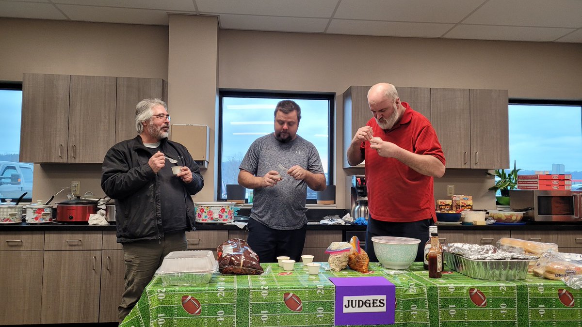 Steel Technologies started Super Bowl festivities at work last week to kick off the big weekend!

Thank you to all who participated, and Congratulations to Bob Lozier, Doug Colbert, and Richard Vavra for their winning recipes for snacks and chili! #SteelTechTeam