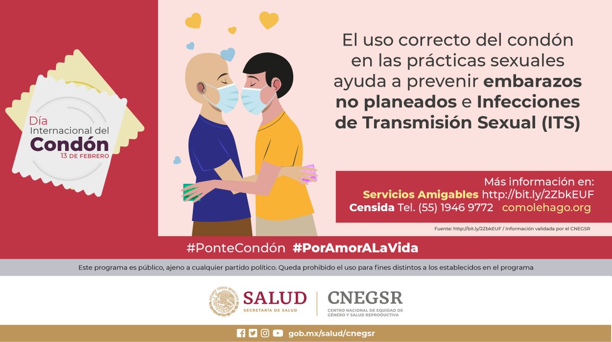 SSalud_mx's tweet image. 13 de febrero | Día Internacional del #Condón

¡Cuida tu #SaludSexual! #PonteCondón

Conoce más en ➡ bit.ly/3YEbuuF

 #PorAmorALaVida