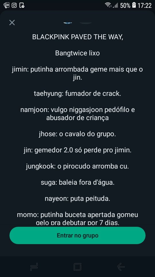 army93293473's tweet photo. Armys pvfr eu preciso da ajuda de vcs tem um grupo que está falando mal dos meninos e oq eles colocaram na bio e I perdoável,eu irei colocar o link do grupo no momento já temos 238 armys no grupo pra derrubar o grupo mais precisamos de mais https://t.co/s6B1mIO9yP https://t.co/ZNg0ZAYNZU