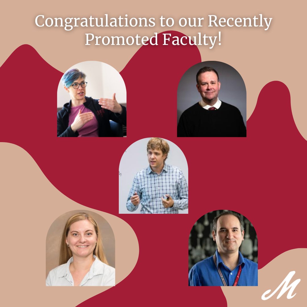 Muhlenberg's tweet photo. Congratulations to these five faculty members who were recently awarded tenure and promoted to associate professor! Read more about who they are and what they teach:  https://t.co/5Nb7uIoPYW https://t.co/67QWySYuix