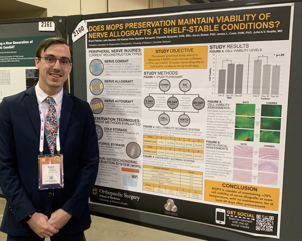 BryceFletcher_'s tweet photo. Had a great time presenting @NuelleHandMD and I’s research into storage of peripheral nerve allografts at the @ORSsociety Annual Meeting. If you missed me today, I’ll see you tomorrow morning! https://t.co/yJ8YrQv61w