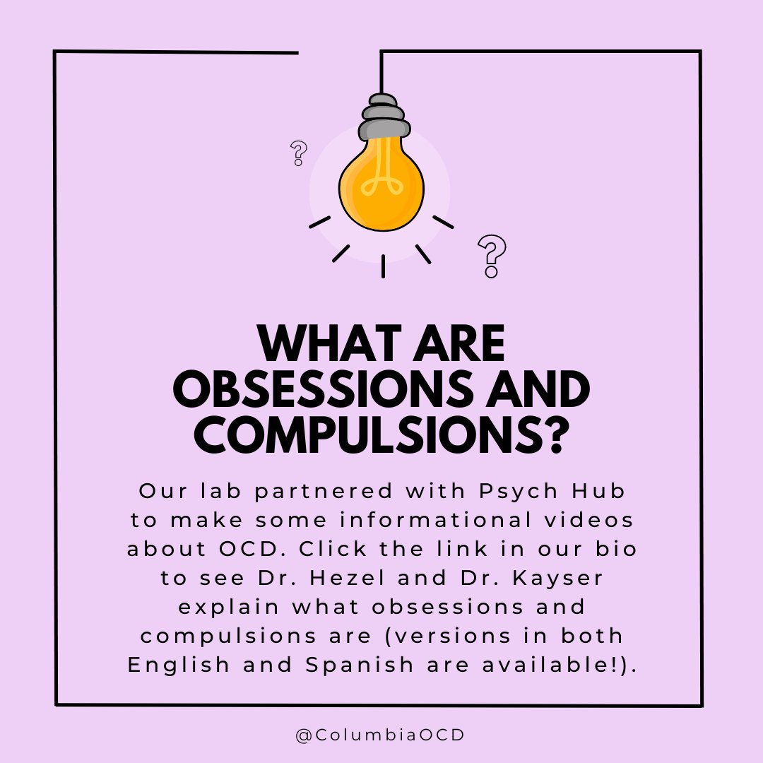 Our lab partnered up with Psych Hub to make some informational videos about OCD, in these videos two of our clinicians explain what obsessions and compulsions are. To check out the videos in both English and Spanish, click the link in our bio!
--
#ocd #ocdawareness #mentalhealth