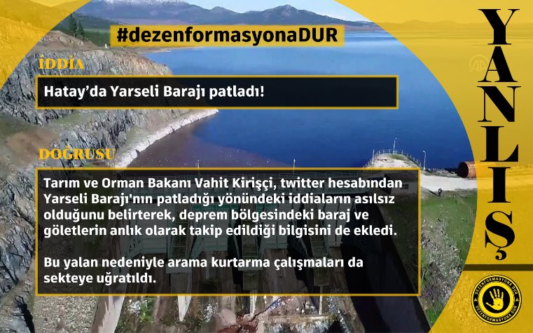 dzenfrmsyonaDUR's tweet photo. Yarseli Barajı patladı mı?

#Dez
#Dezenformasyondur
#DezenformasyonaDur https://t.co/S9Jao9aKrP
