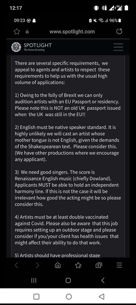 Hallvardurj's tweet image. "It is highly unlikely we will cast an artist whose mother tongue is not English given the demands of the shakespearian text"

@SpotlightUK Can you explain why this gross behaviour is allowed on your site?