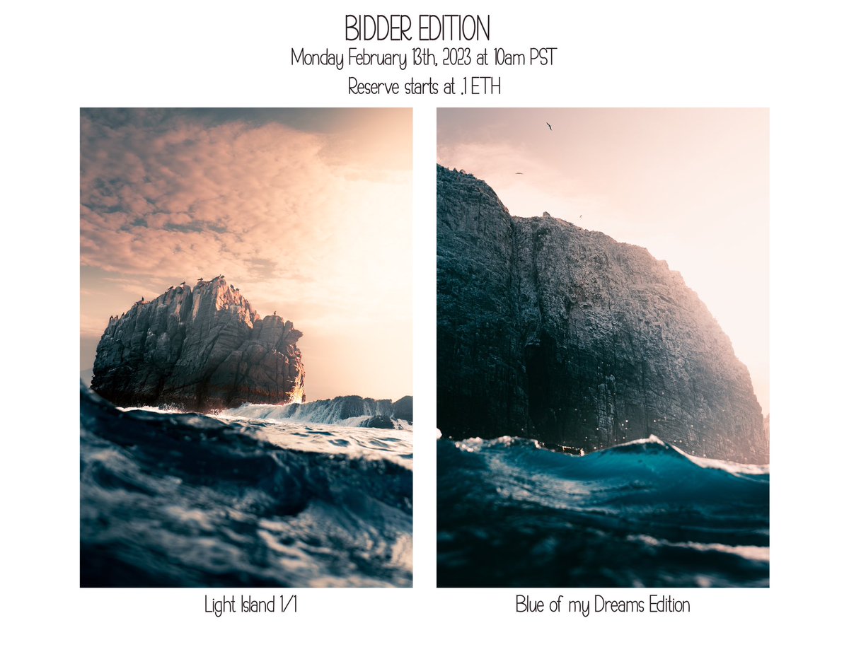 Light Island is now live on <a href="/foundation/">Foundation 🌐</a>.

Anyone who bids on this piece will get Blue of my Dreams edition airdropped.

Reserve set to .1 $ETH