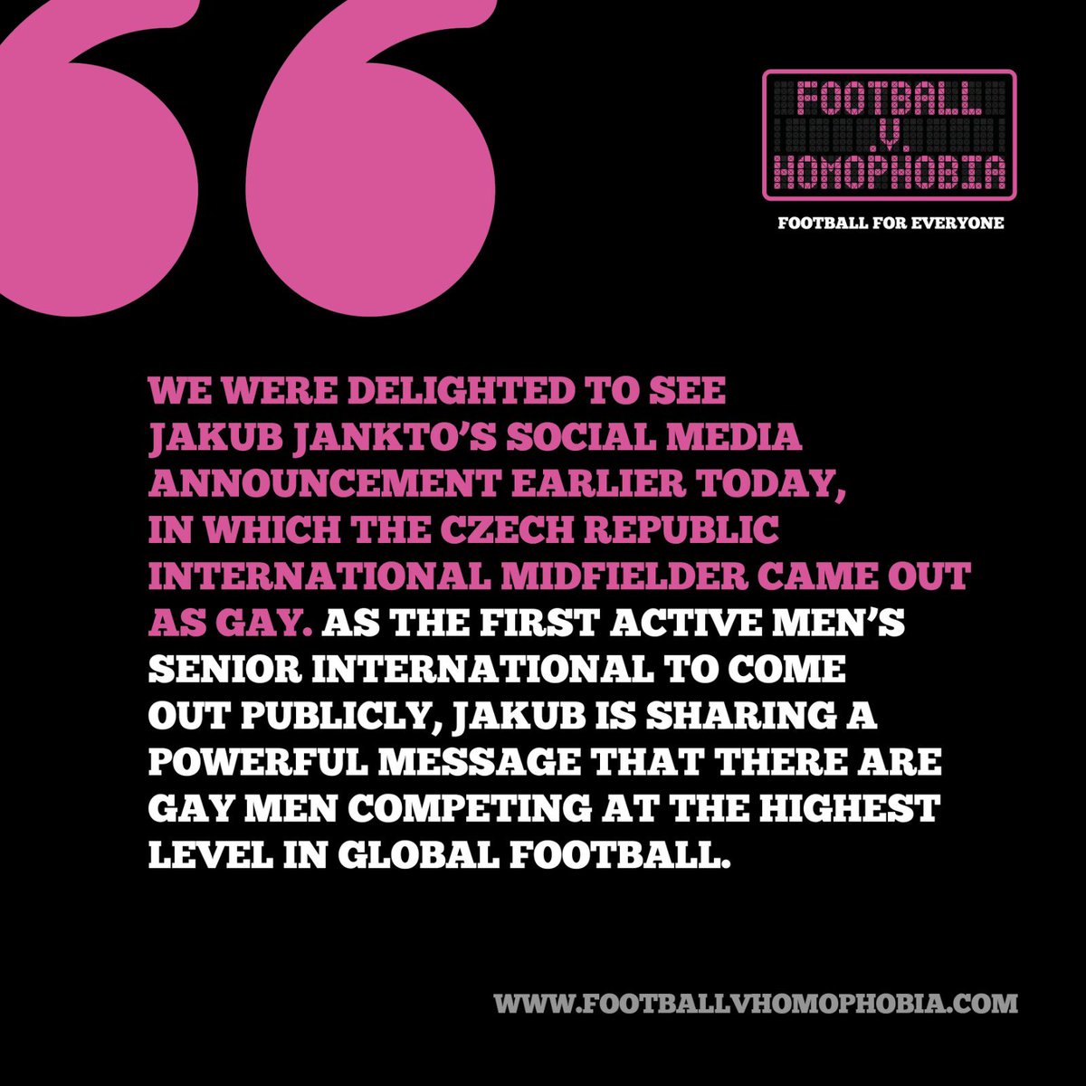 FvHtweets's tweet image. We want to congratulate Jakub Jankto on his decision to come out publicly as gay and we call on international football federations to do more to ensure football is for everyone

#fvh2023