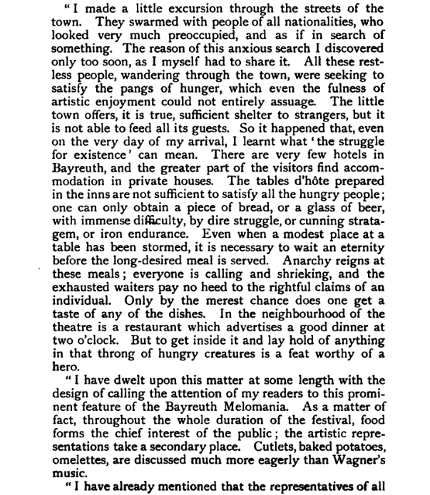 yoniwilkenfeld's tweet photo. Wagner’s Ring premiere -- the original Fyre Fest?

Tchaikovsky writing in 1876: “One can only obtain a piece of bread, or a glass of beer, with immense difficulty… Anarchy reigns at these meals; everyone is calling and shrieking, and the exhausted waiters pay no heed” https://t.co/FZ2qLuVVdt