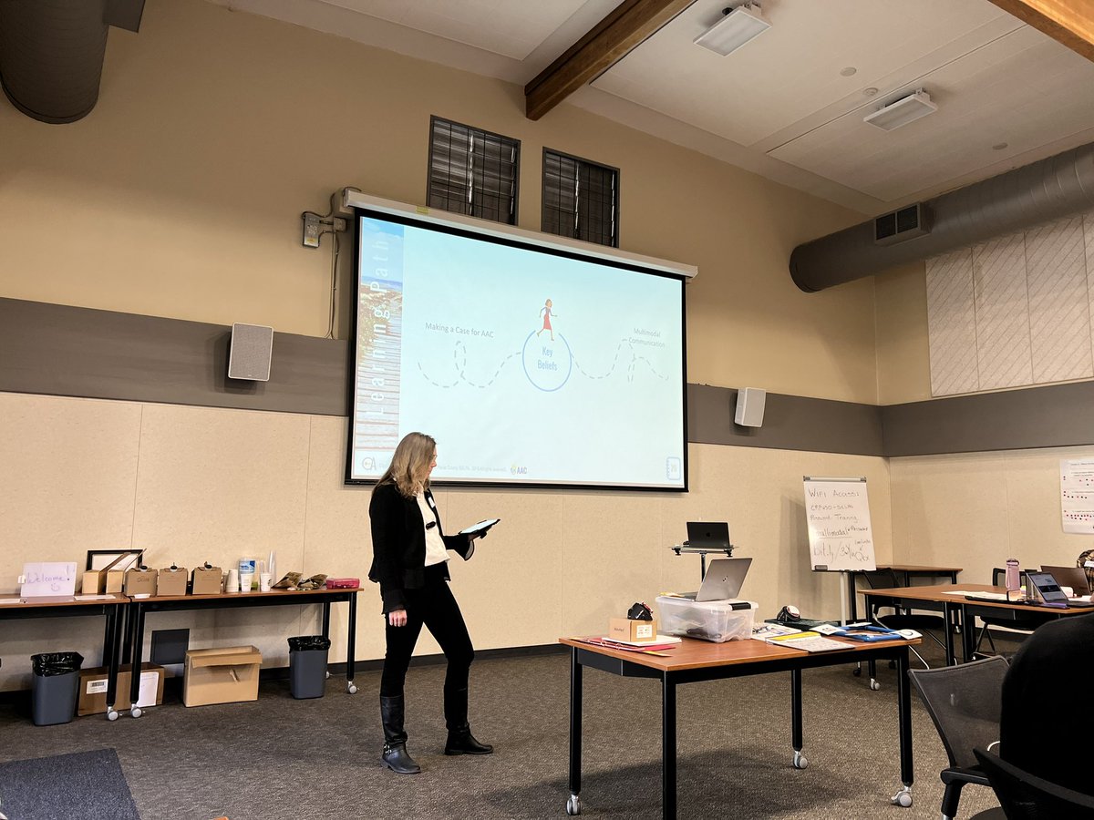 PCOE_OPENACCESS's tweet photo. Sonoma SELPA Regional Lead Team presenting AAC FOUNDATIONS to a great audience of SLPs, Teachers, SLPAs, ParaEducators and Administrators. Love they they are using their technology and walking around the room! @CADeptEd @CCEECA @Placer_COE https://t.co/FlFkxEErvx