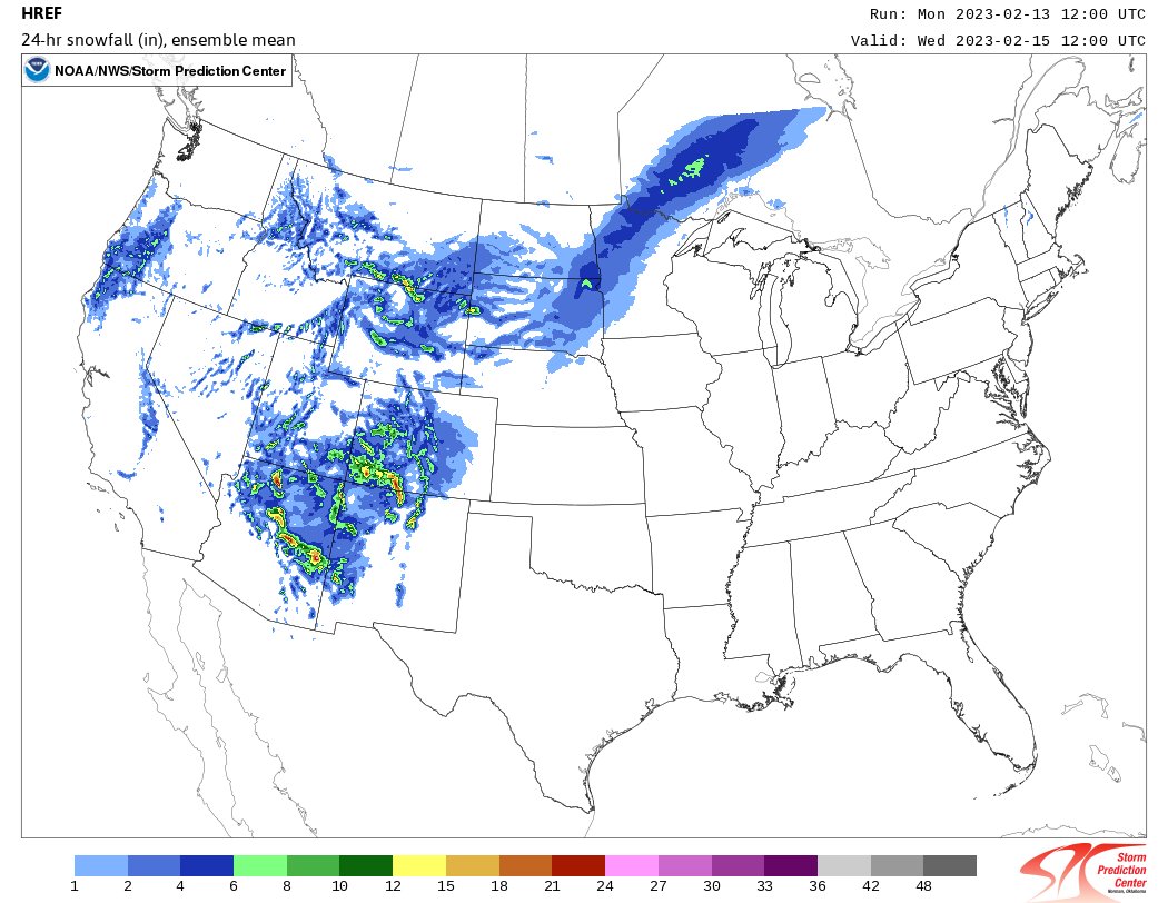 HREF showing close to 2 feet of mountain #snow in #Arizona #NewMexico #Utah and #Colorado. Also showing 4-6