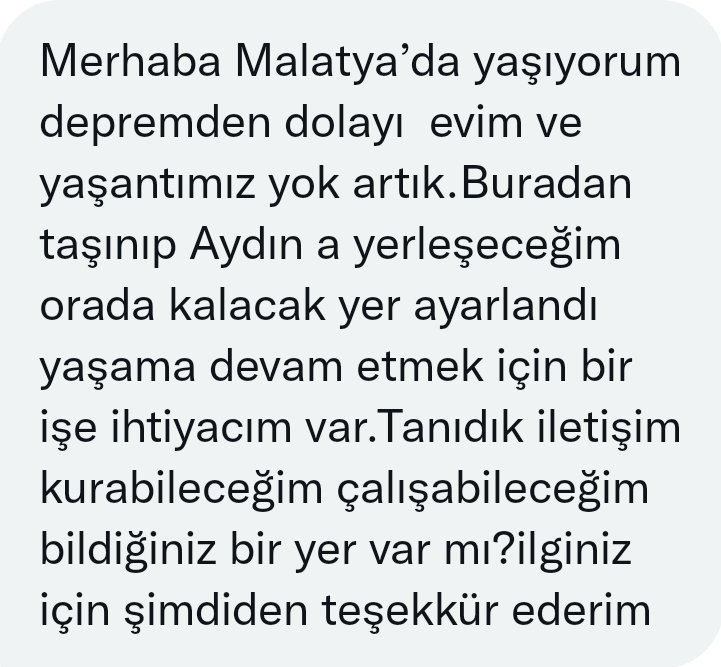 Malatya'dan deprem nedeniyle Aydın'a yerleşmek zorunda kalan meslektaşımız için biyolog/biyoloji öğretmeni iş ilanları varsa iletmenizi rica ederiz.