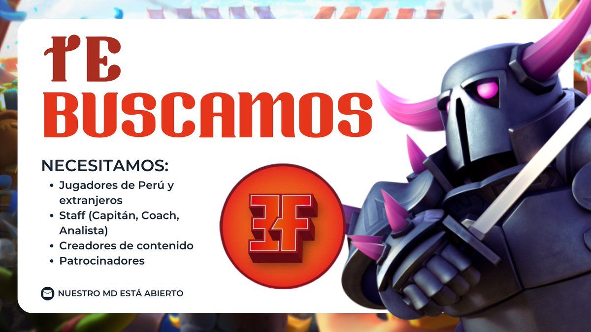 Eternal Fury Esports (@eternalfurype) on Twitter photo 📢 TE BUSCAMOS
Con el objetivo de reforzar el equipo para <a href="/Liga1_CRPeru/">Liga 1 CR • Perú</a> y futuras competencias.
Necesitamos:
🔥 Jugadores de Perú y extranjeros
🔥 Staff (Capitán, Coach, Analista)
🔥 Creadores de contenido
🔥 Patrocinadores
Nuestro MD está abierto 📩 📢 TE BUSCAMOS
Con el objetivo de reforzar el equipo para <a href="/Liga1_CRPeru/">Liga 1 CR • Perú</a> y futuras competencias.
Necesitamos:
🔥 Jugadores de Perú y extranjeros
🔥 Staff (Capitán, Coach, Analista)
🔥 Creadores de contenido
🔥 Patrocinadores
Nuestro MD está abierto 📩