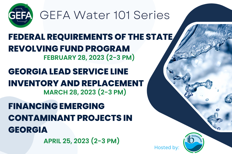 IBenvironmental's tweet photo. Join @GEFAloan Water 101 Series:
Federal Requirements of the SRFs 02/28 from 2-3 pm https://t.co/ZLZ4Xqe4Hs
#LeadServiceLineInventory and Replacement 03/28 from 2-3 pm https://t.co/ZcDz13B2xI
Financing #EmergingContaminant Projects 04/25 from 2-3 pm https://t.co/nLEOdkH4Th https://t.co/LxakZwhOMl