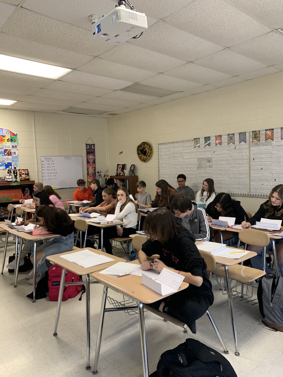 Spanish 1 students writing to their secret pen pals from the other Spanish 1 classes.  They were so excited to get “correo” mail today!!  With each letter they will reveal details in the target language about themselves.  The big reveal will be held at the end of the year.