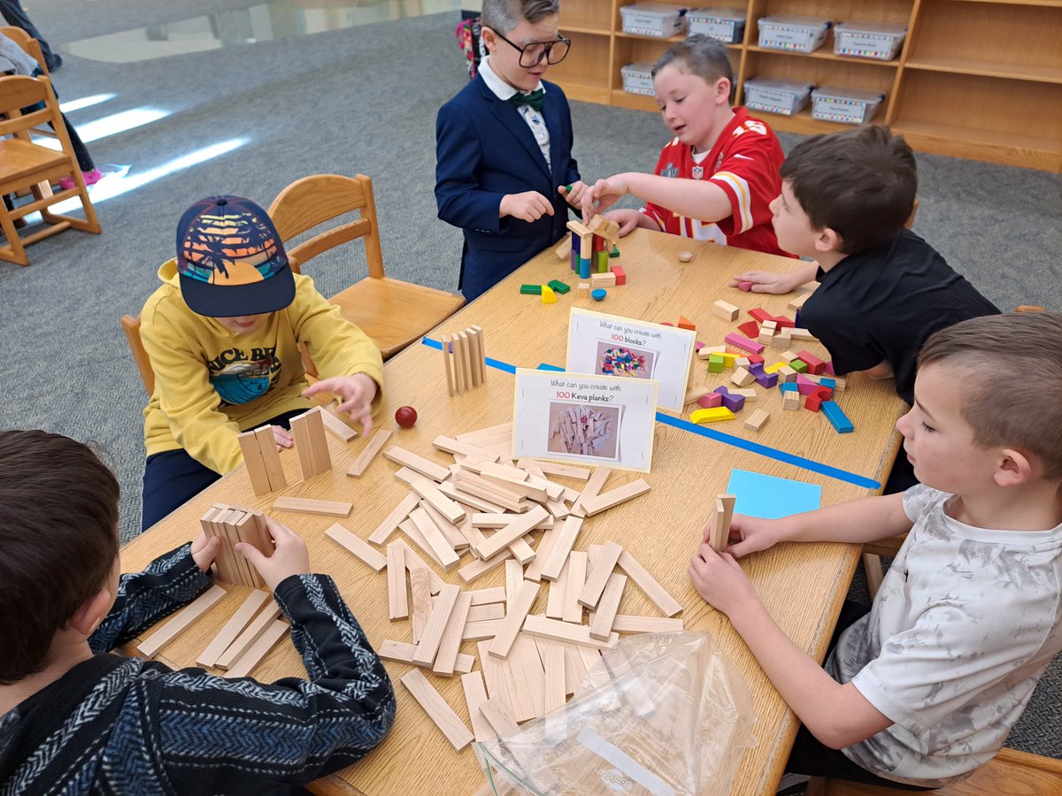 What can you create with 100 items? Celebrating the 100th Day of School <a href="/HowellTwpGrnvl/">Greenville School</a> Media center! #HTPSLearnerSuccess  #HowellLeads #HowellLearns #makerspace
